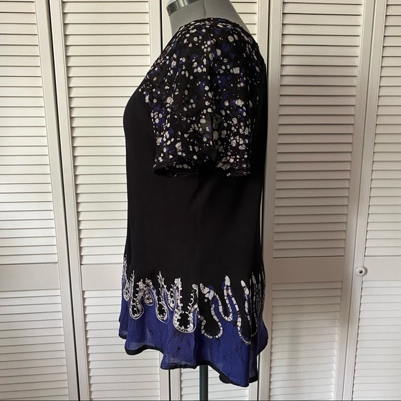 Boho border batik dye and embroidered top 1X - Picture 4 of 10